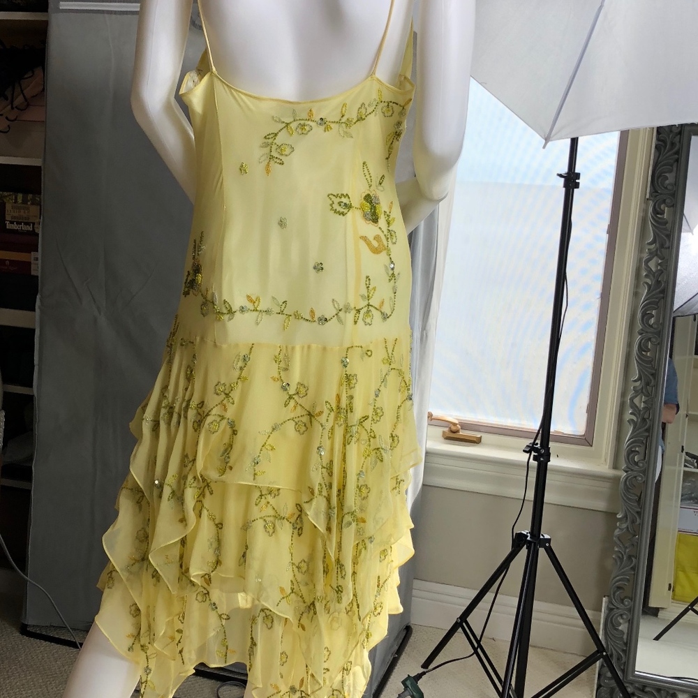 Yellow Sequined Spaghetti Strap Flapper Dress